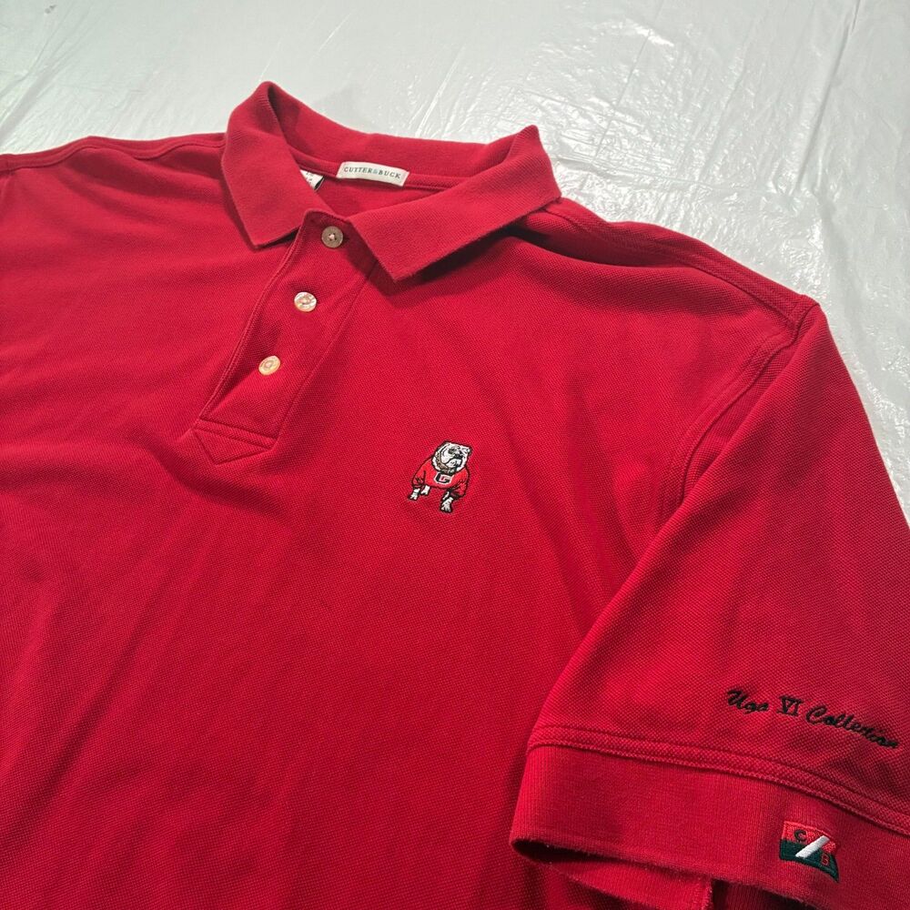 Georgia Bulldogs Cutter Buck UGA VI Red Polo Shirt Men L NCAA VTG - stain